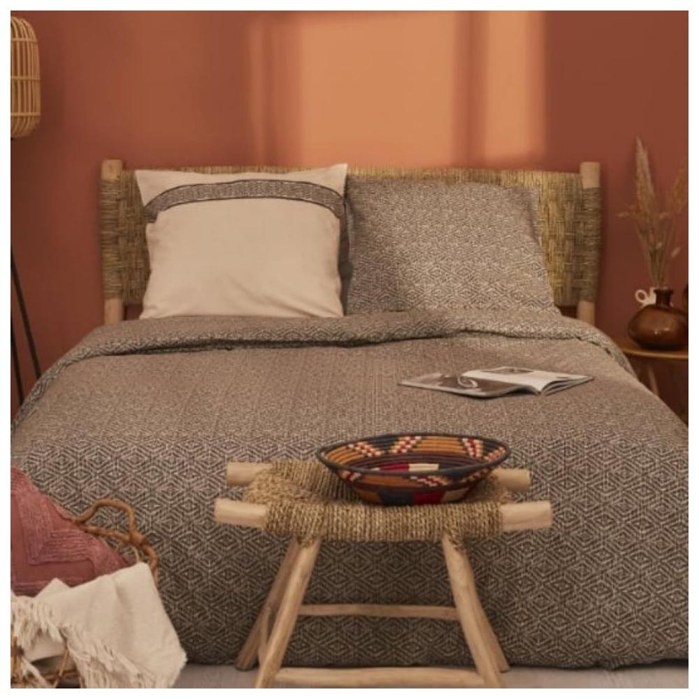 Parure de Lit 240x220cm Beige Clair 100% Coton avec Housse de Couette + 2 Taies d'Oreiller Tex Home 65x65 cm