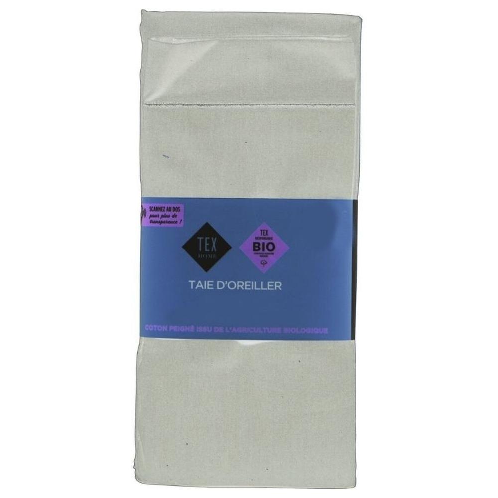 Taie d'Oreiller Gris Clair en Percale de Coton Bio Tex Home 50x70 cm