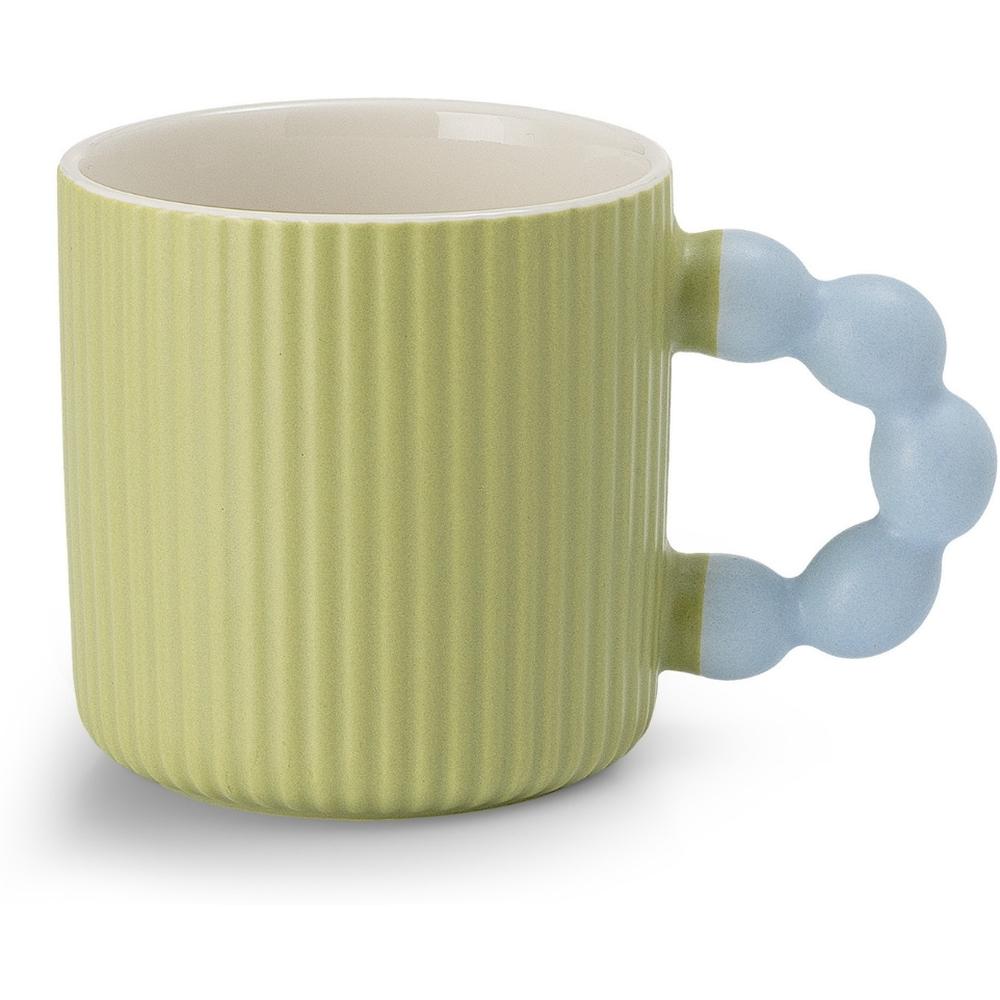 [722082] Mug Porcelaine Vert avec Manche Boule Bleue Kasa 38 cl