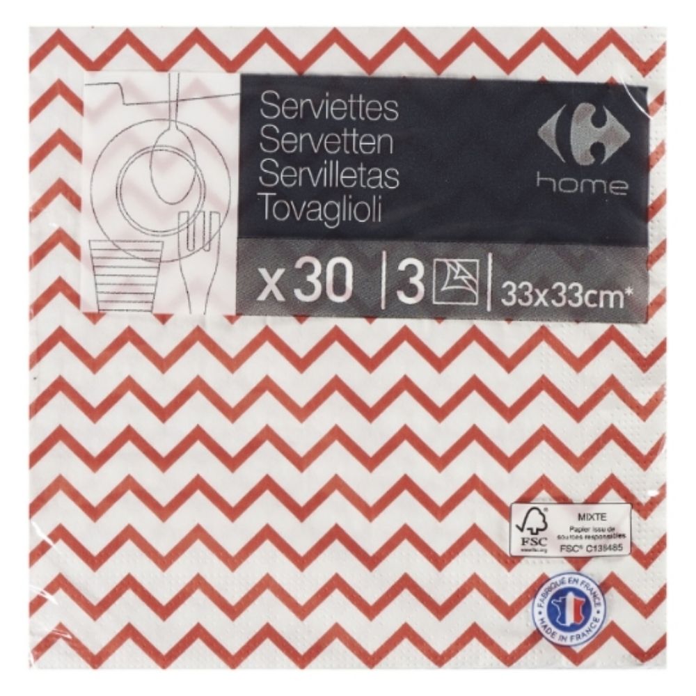 Serviette en Papier Chevron Rouge 33x33cm