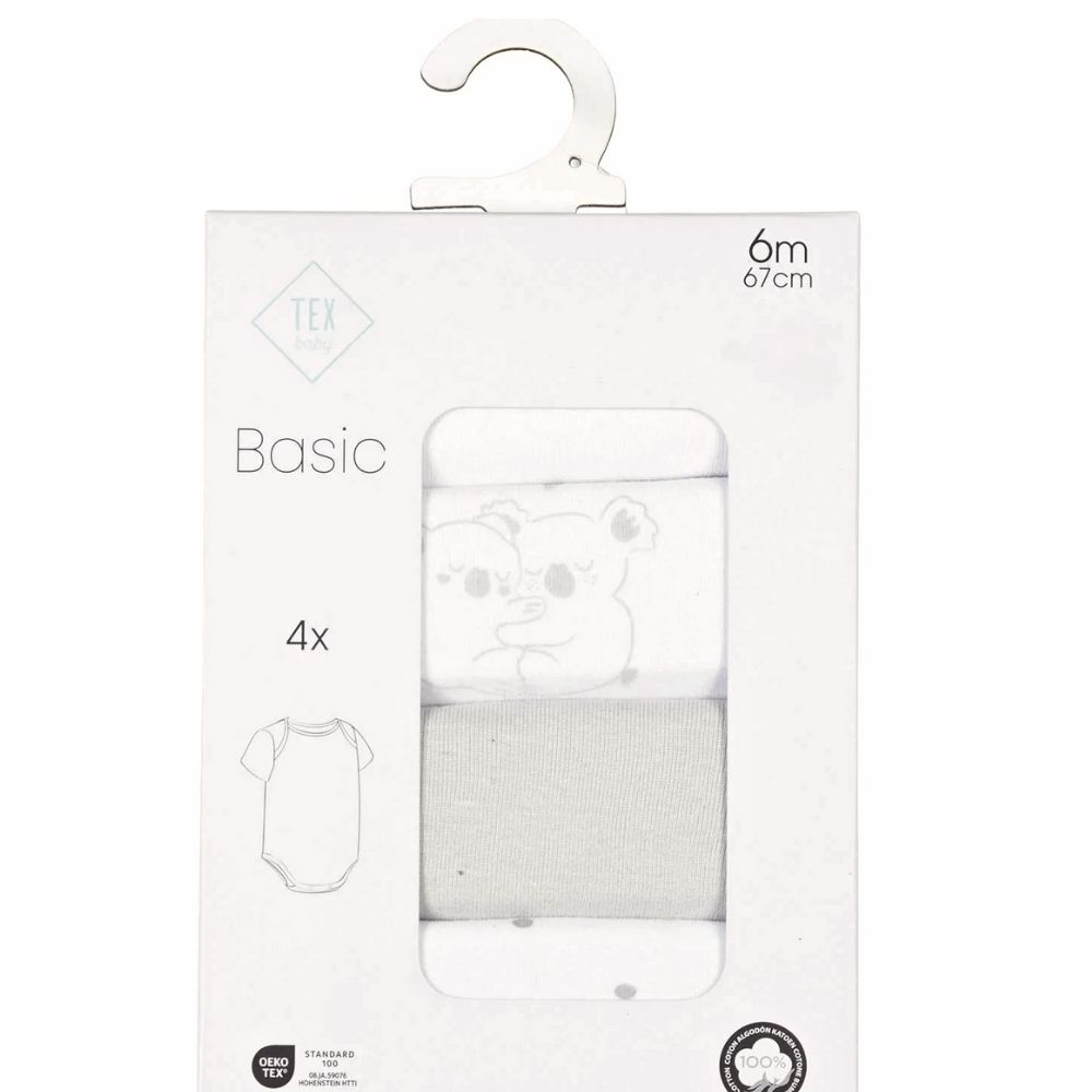 Lot 4 Bodies Manches Courtes Bébé Gris
