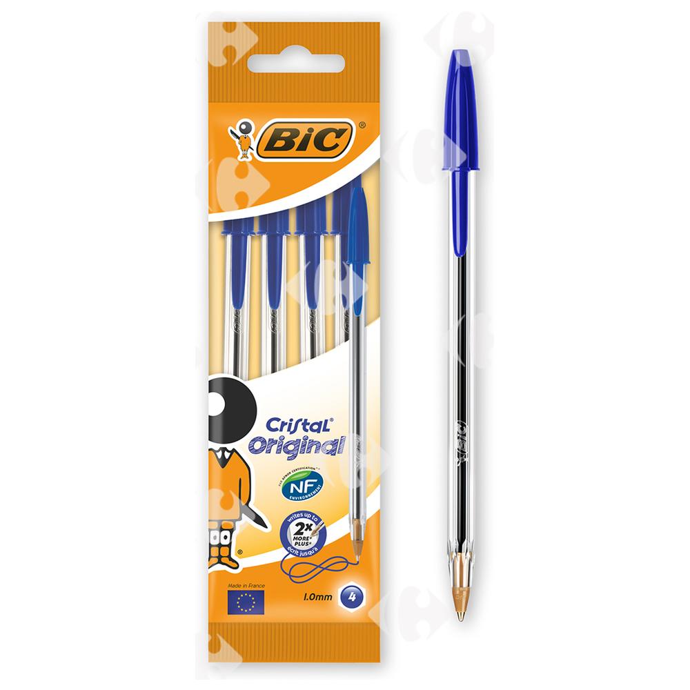 Stylo à Bille Cristal Médium Bleu Bic 4 unités