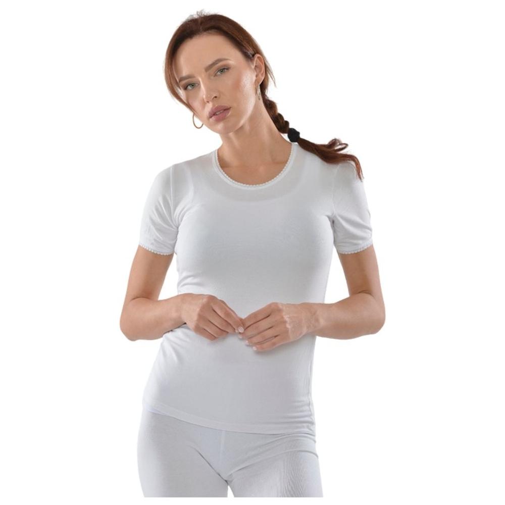 T-shirt Femme à Manches Courtes Col Rond avec Dentelle Blanc - Taille XL