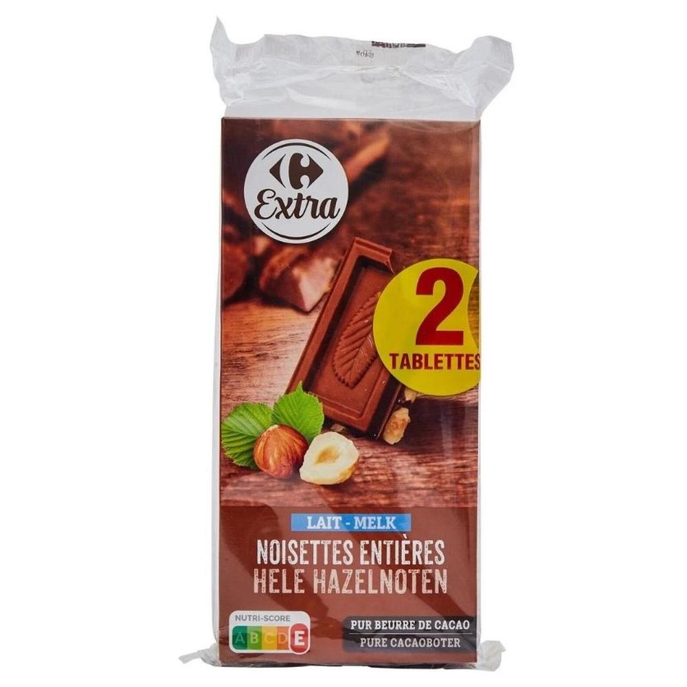 Tablette Chocolat Lait Noisettes Carrefour Extra 2x200g