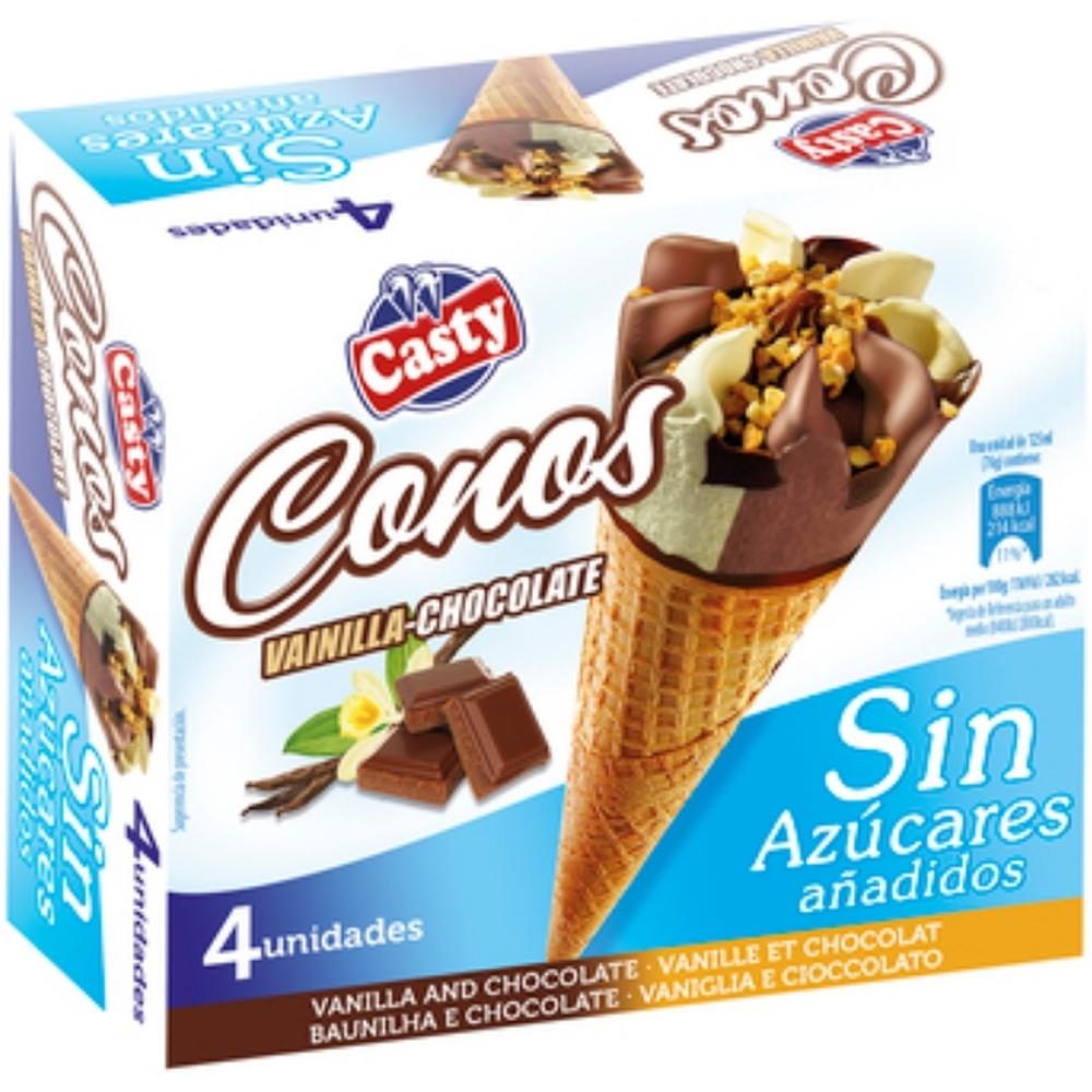 Pack Glace Cone Vanille Chocolat Sans Sucre Casty 4 unités 125ml