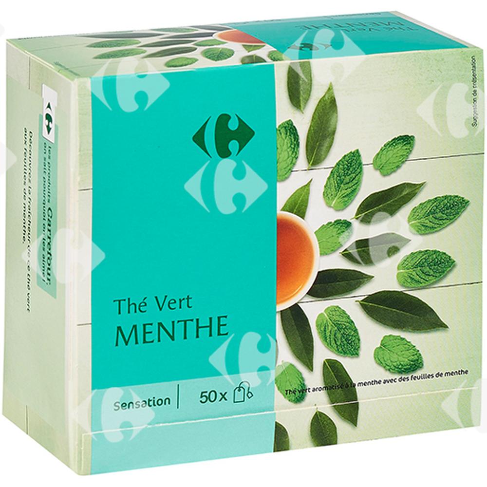 [552827] Thé Vert Aromatisé à la Menthe Carrefour 50 sachets