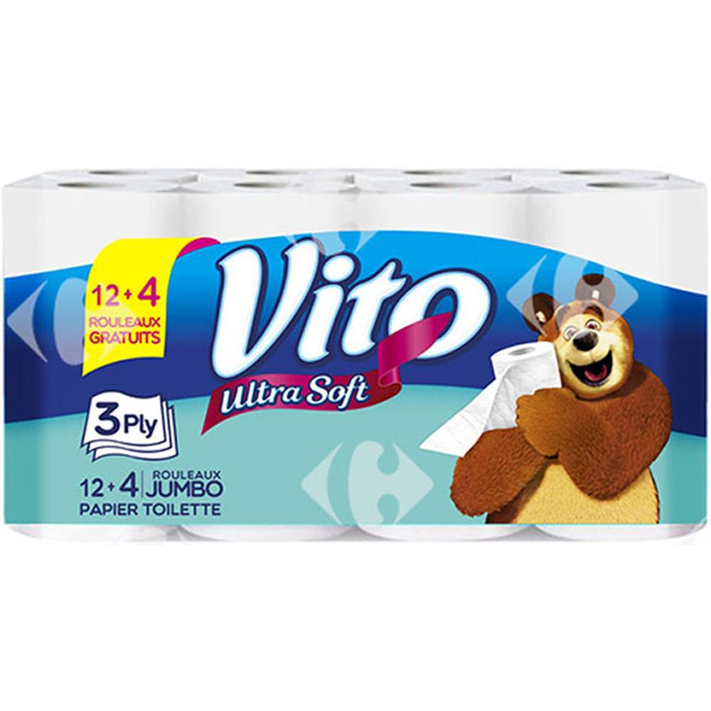 Papier Hygiénique 3 Plis Vito 12 unités + 4 Gratuits