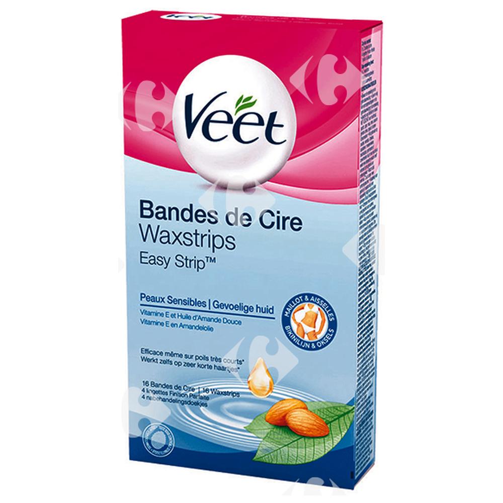 Bandes Dépilatoires Peaux Sensibles Veet 10 feuilles