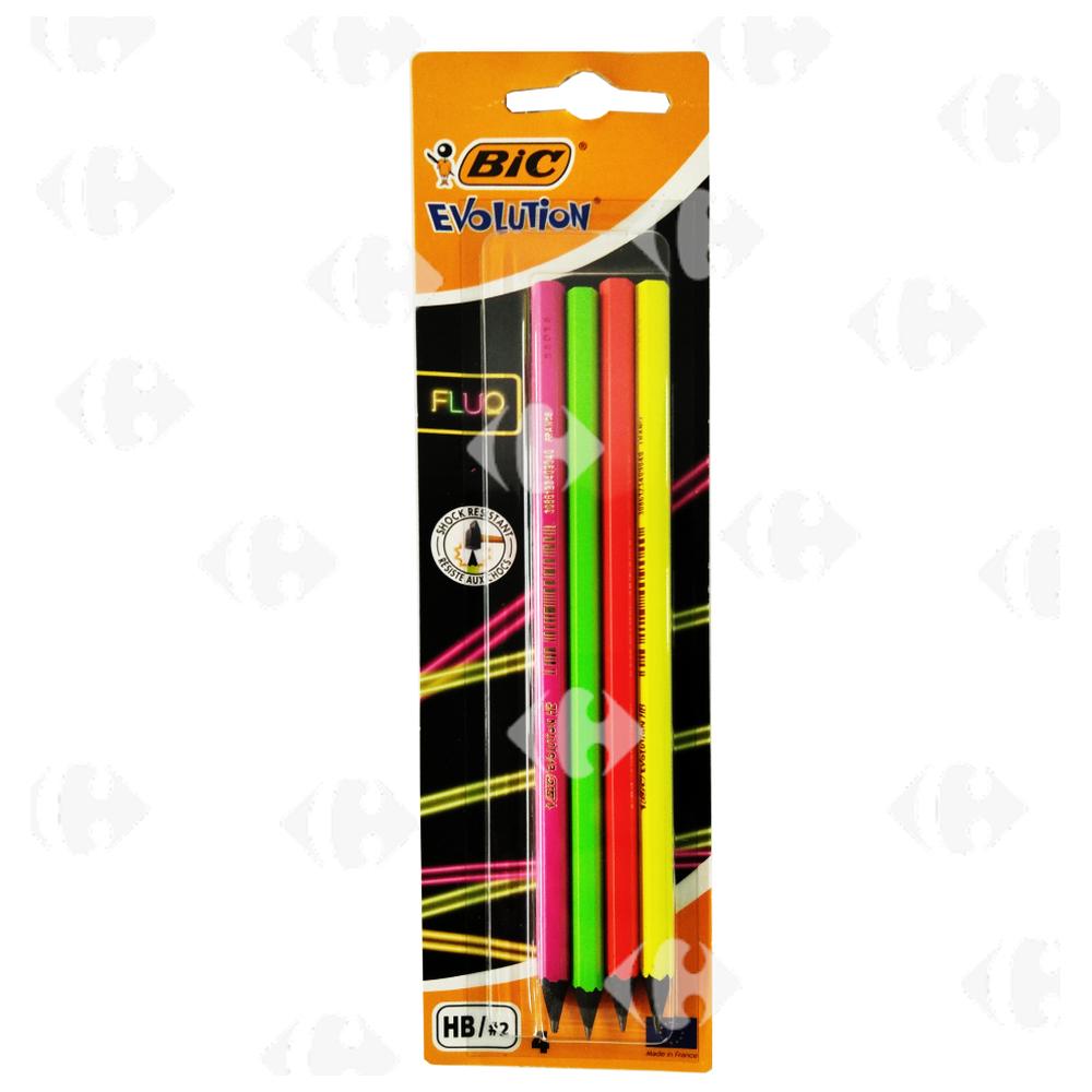 Crayon HB Evolution Fluo Assortiment Bic 4 unités