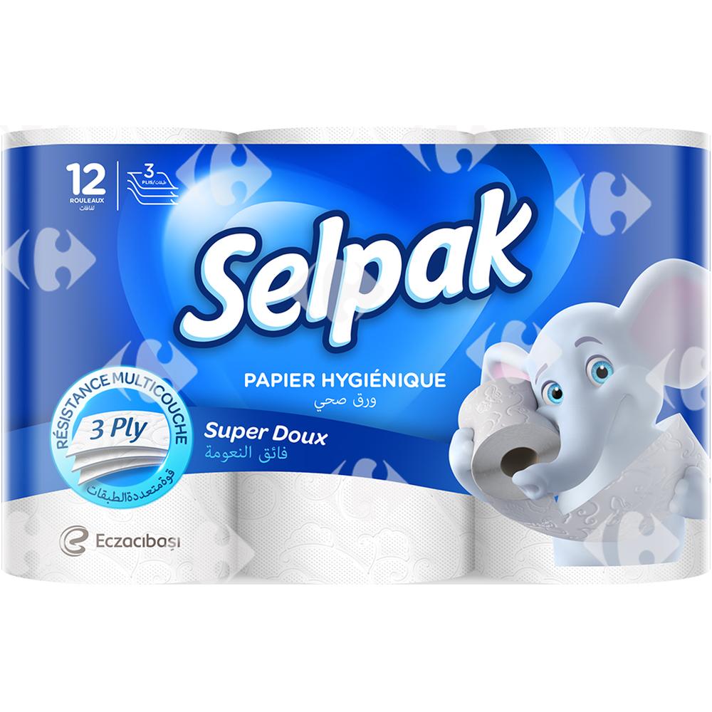 Papier Hygiénique 3 Plis Super Soft Selpak 12 rouleaux.