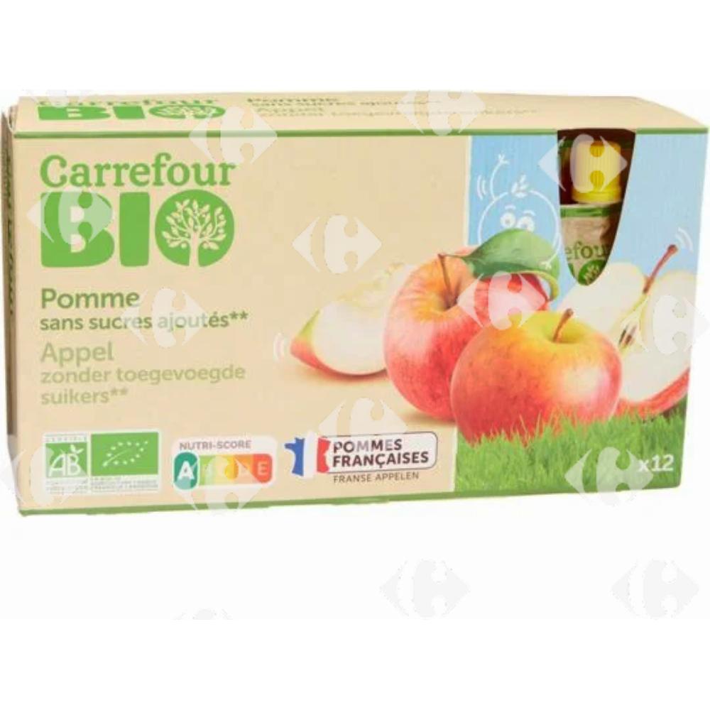 Compote Bio Pomme Sans Sucres Ajoutés Carrefour Bio 12x90g.