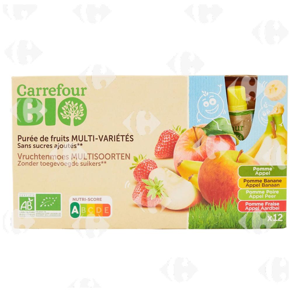 Compotes Multi-variétés Sans Sucres Ajoutés Carrefour Bio 12x90g.