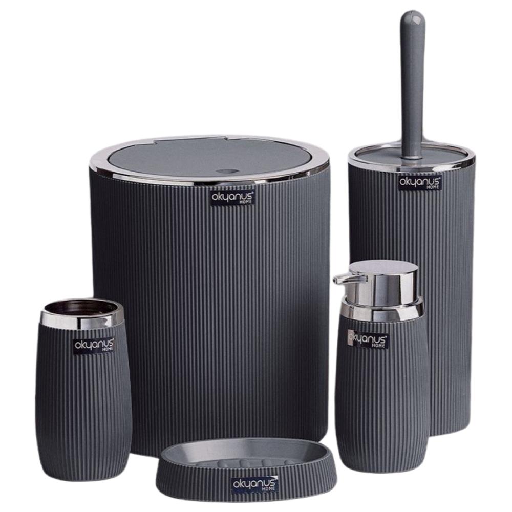[698344] Set de Salle de Bain Rond Chrome Anthracite Okayanus 5 pièces.