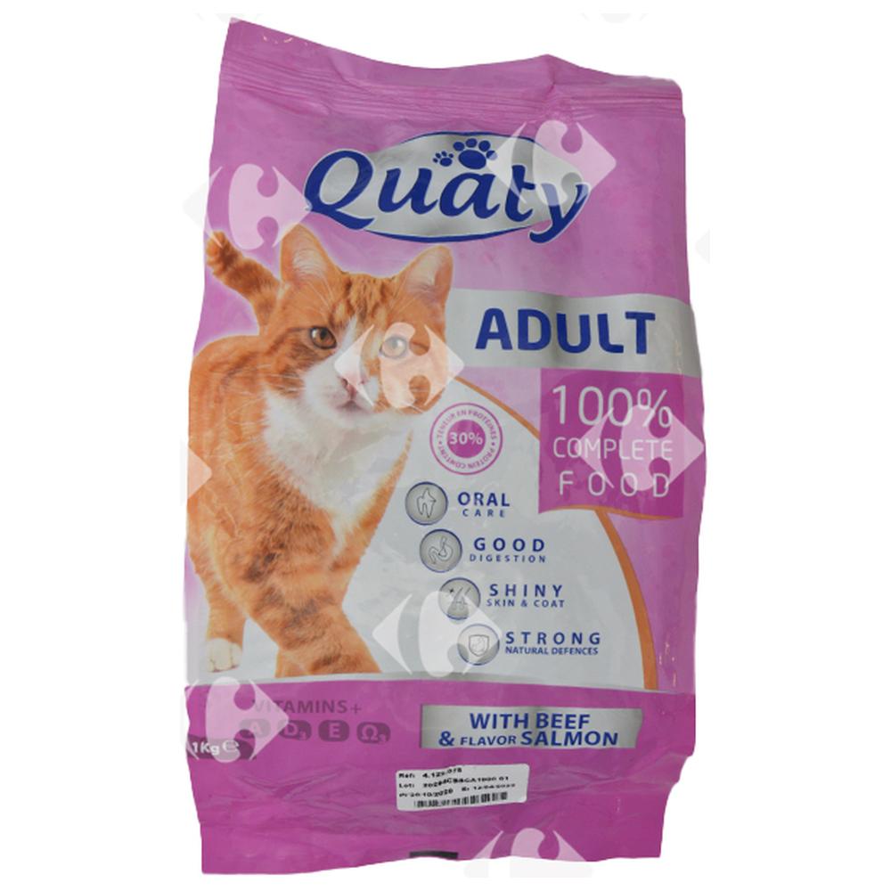 [657623] Croquettes au Bœuf et au Saumon pour Chats Adultes Quaty 1kg