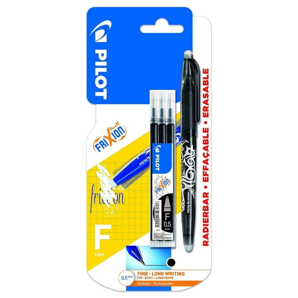 [370498] Stylo à Bille Frixion Effaçable Noir Set de 3 Recharges  