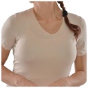 T-shirt Femme à Manches Courtes Col V avec Dentelle Beige - Taille M