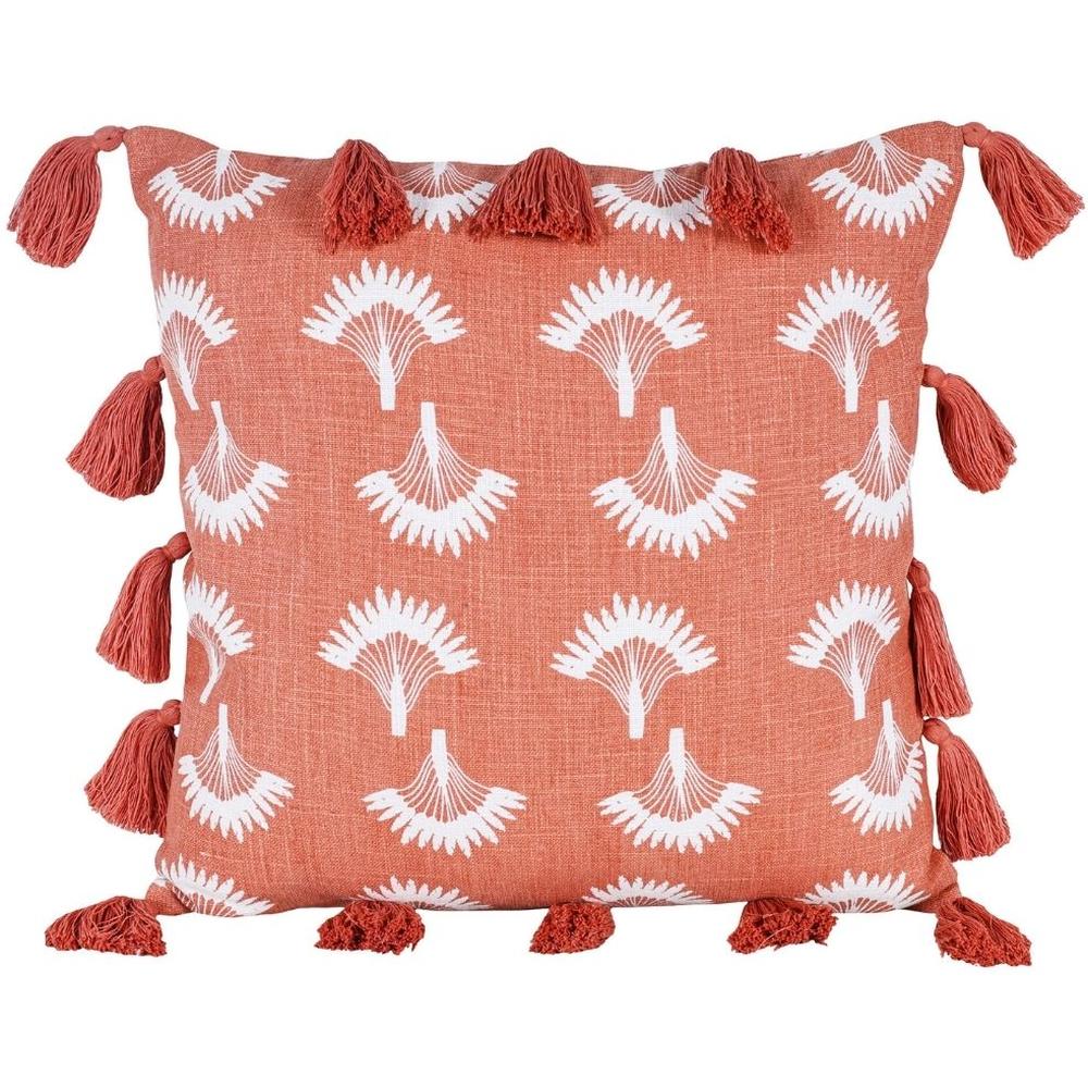 Coussin Carré Palmiers Corail à Franges Kasa 45x45cm