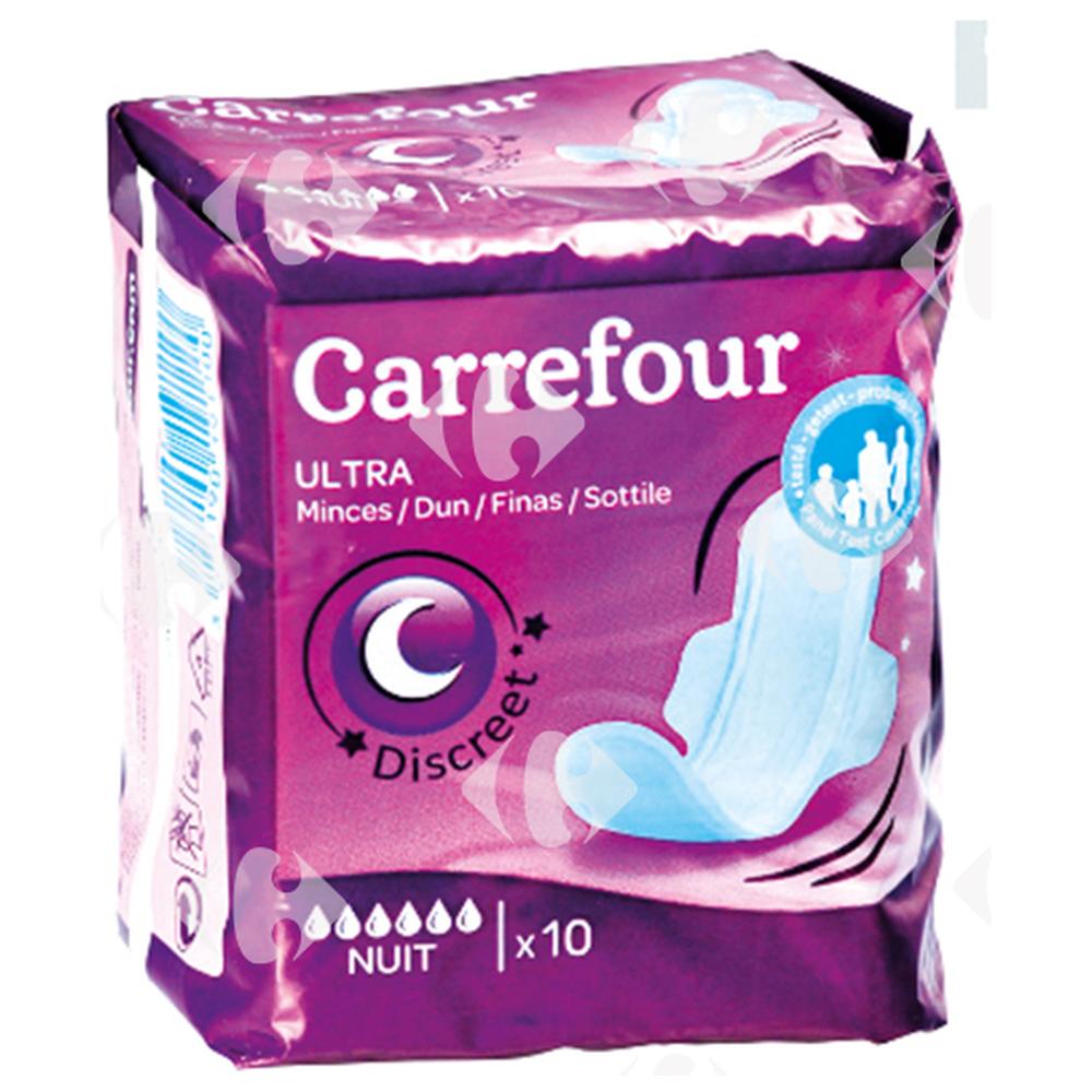 [371642] Serviettes Ultra Minces Nuit Carrefour 10 unités