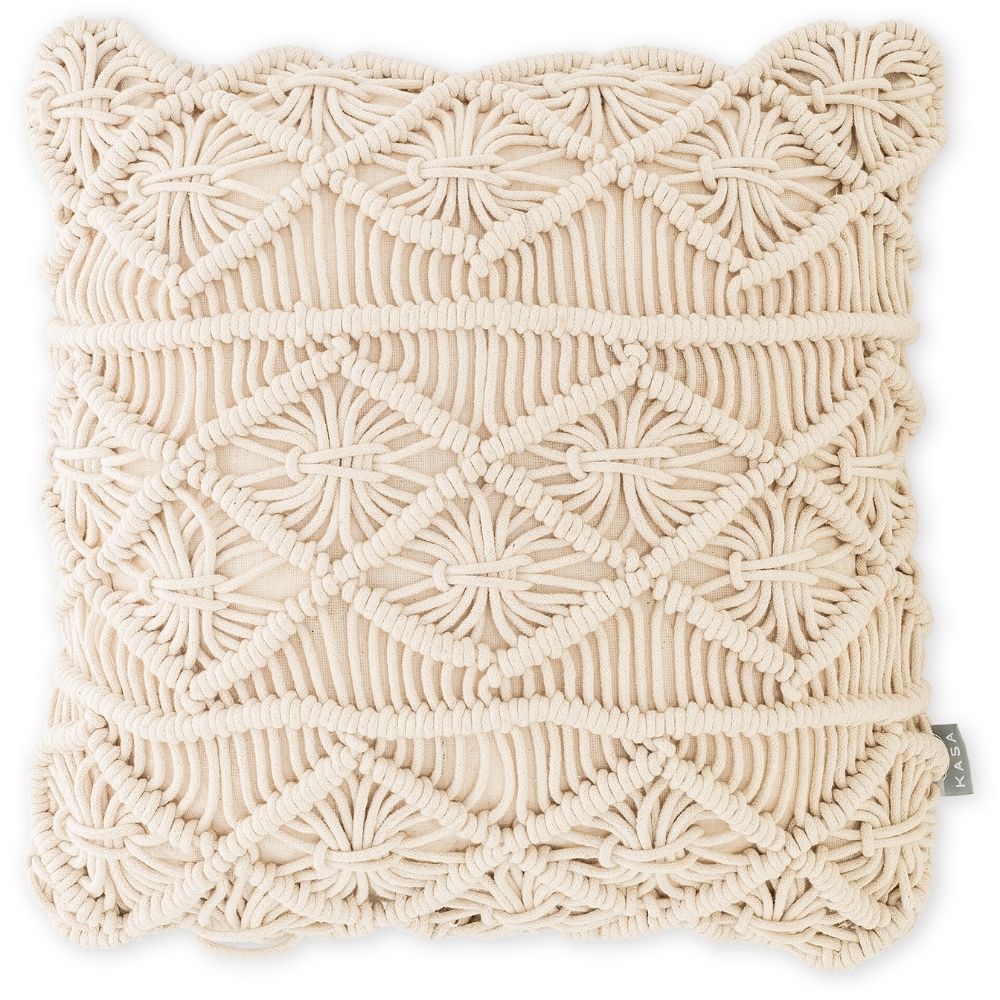 [731327] Coussin Macramé Beige 3 Bandes Kasa 45x45cm