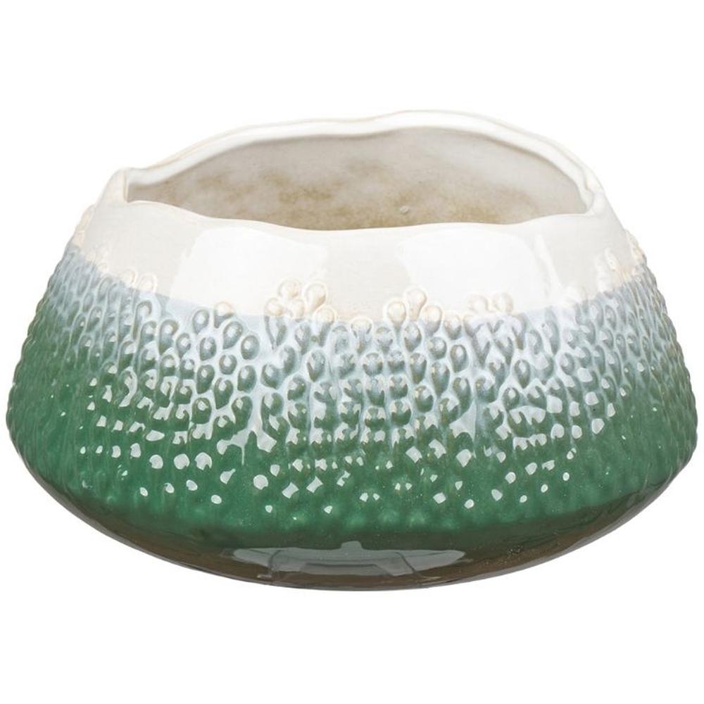 [716467] Vide-Poche en Porcelaine Gravée Vert et Blanc Kasa 11x20,5cm