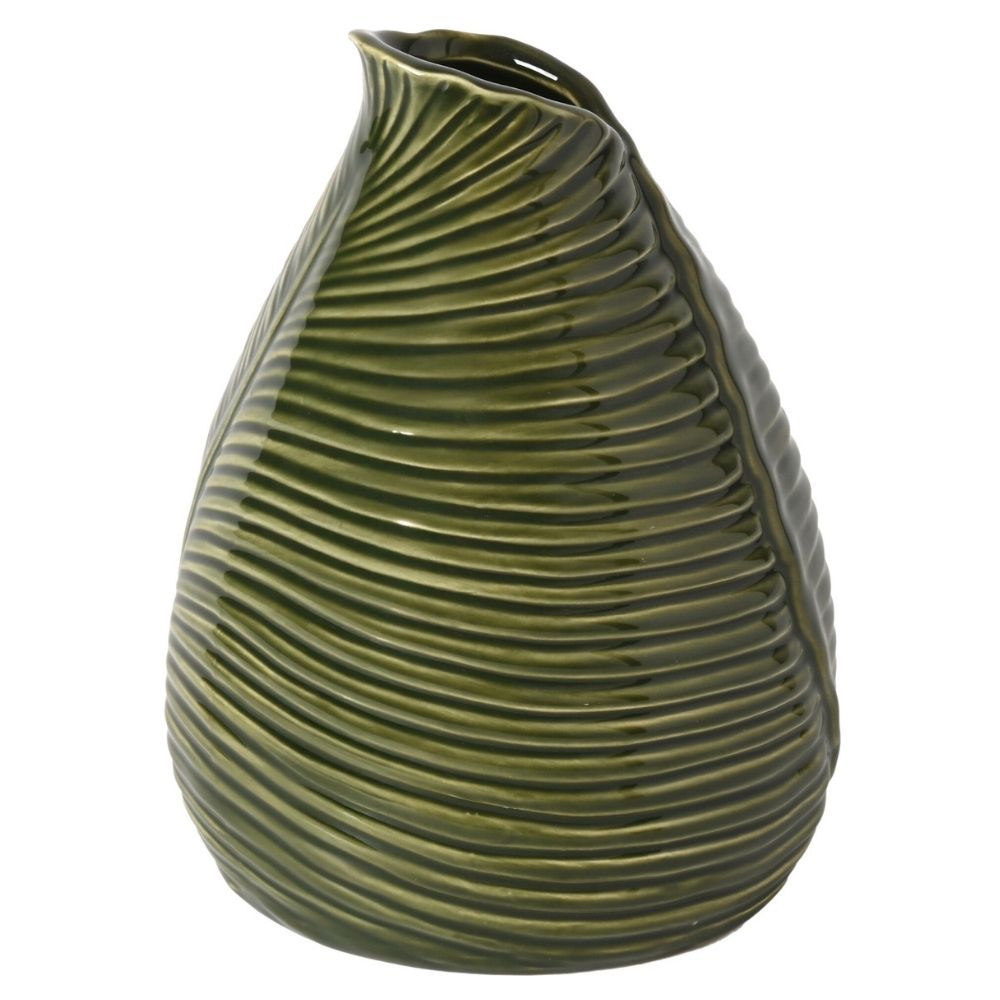 [730651] Vase Kasa en Céramique Gravure Plante Verte 18cm