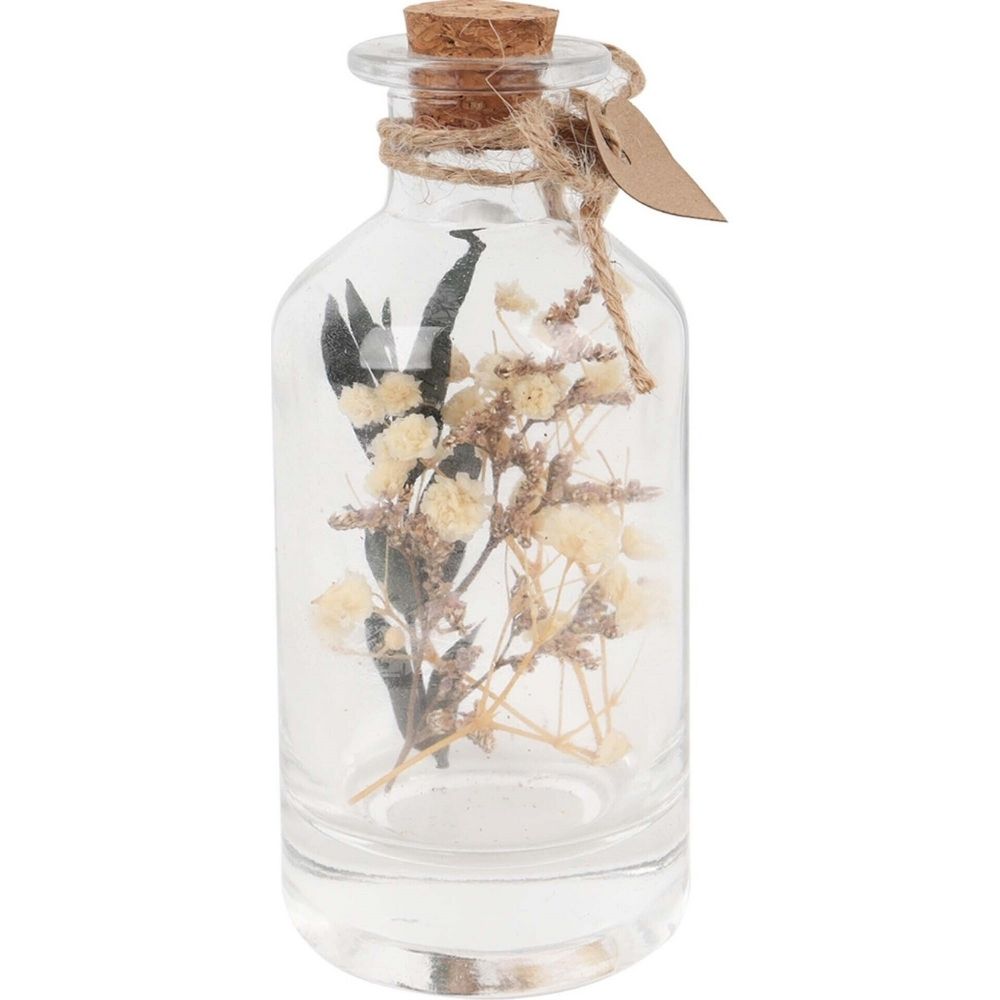 Bouteille Décor Fleurs Blanches Séchées Kasa