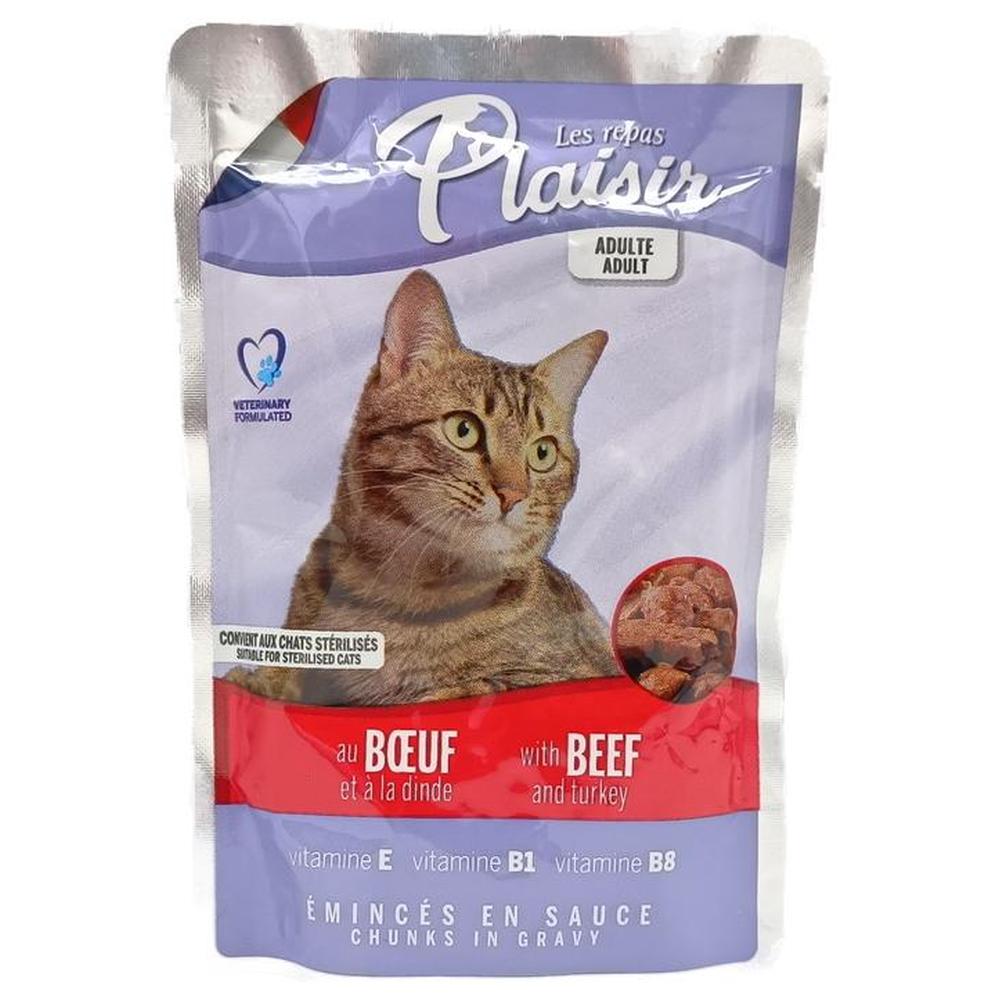 [693008] Pochons Chat Stérilisé Bœuf Dinde Plaisir 100g