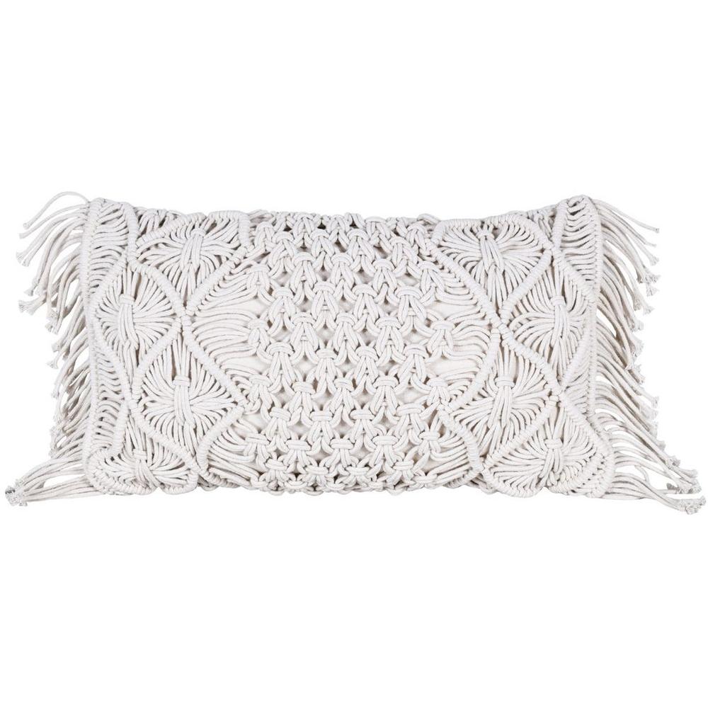 Coussin Rectangulaire Écru en Macramé à Franges Kasa 30x50cm