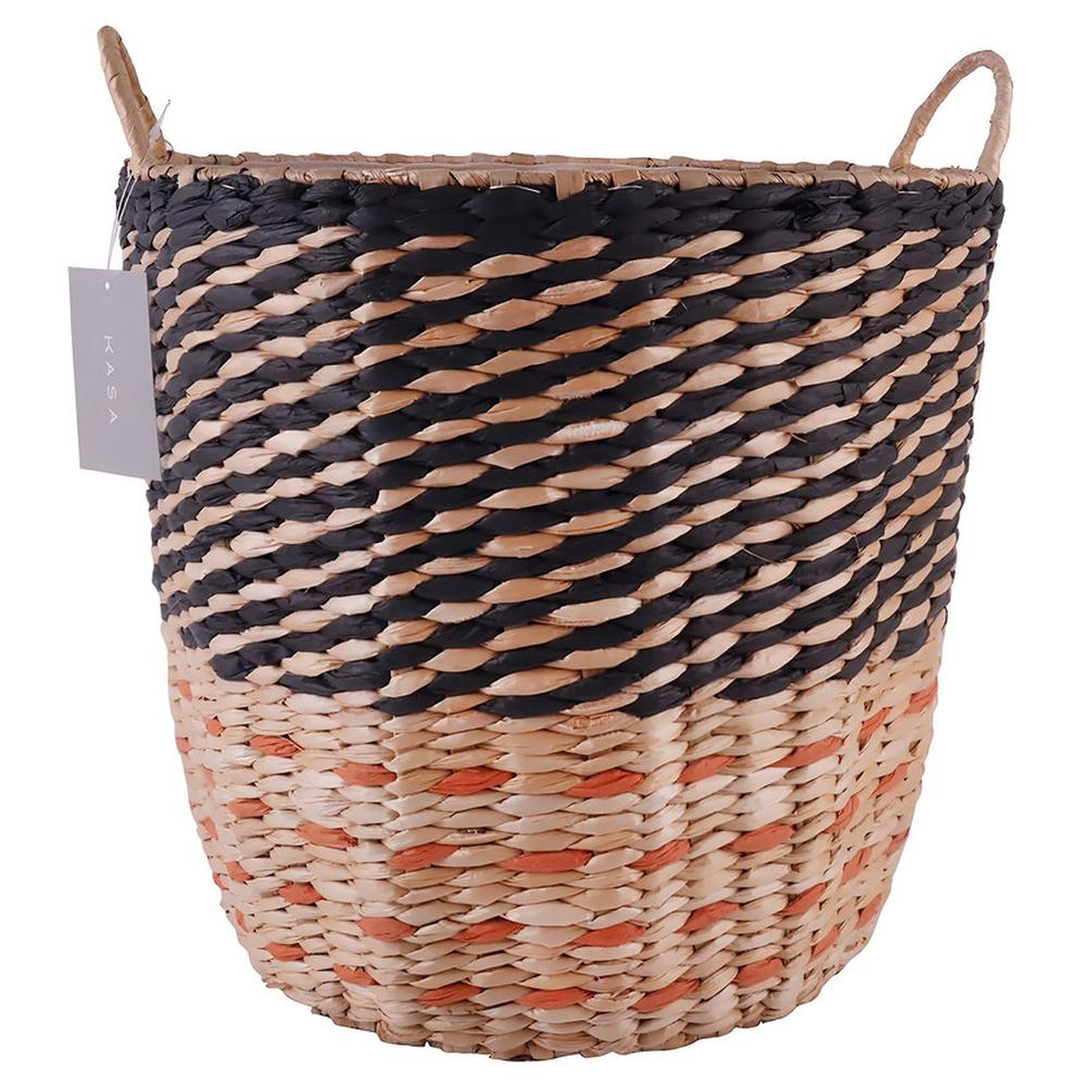 Panier Osier à Anses Rayé Écru Noir Kasa Grand Modèle